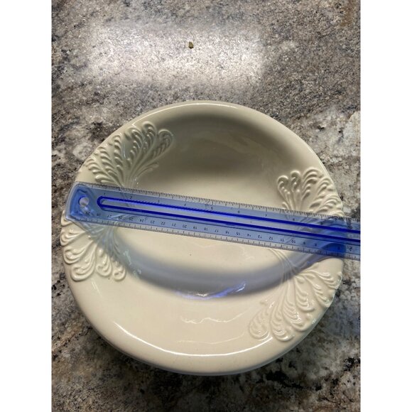 Ivory Embossed Oval Ceramic Bowl 10" Vintage Decor - Picture 3 of 5